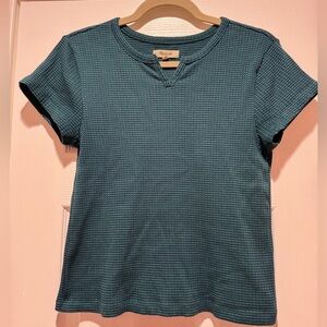 Madewell short-sleeve waffle-knit t-shirt - dark teal/green and navy color-Large